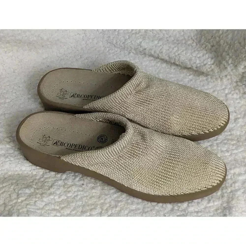 Arcopedico by Elio Parodi Beige Mesh Knit Slip On Shoes Slide Mule Women’s 41